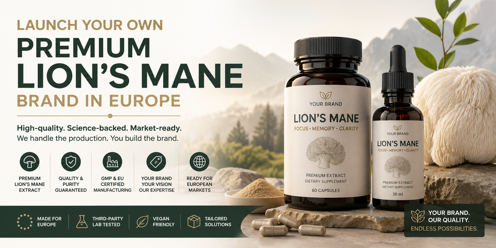 Launch Your Own Premium Lion’s Mane Brand in Europe: A Private Label Playbook